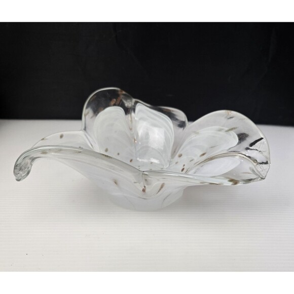VTG Art Glass Copper Clear & White Handkerchief Flower Petal Bowl Hand Blown 9" - Picture 6 of 11